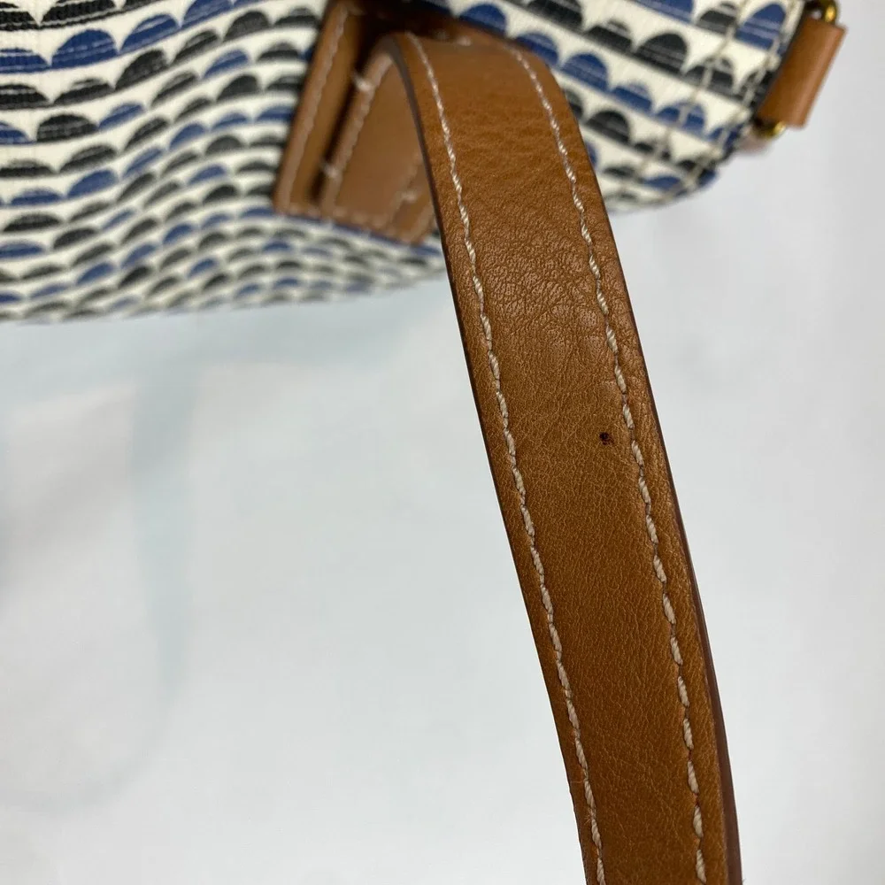 Fossil Emma Satchel Handbag Purse With Matching NWT Wallet, Blue Black Print